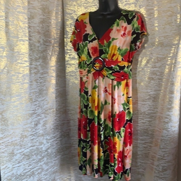 Vintage 🧚♀️Scarlett multicolour floral short sleeve midi dress size 8 - Picture 3 of 12